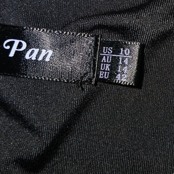 Alisa Pan Black Full Skirt Dress Ruched Sleeves Sz 10 EUC - Picture 3 of 5